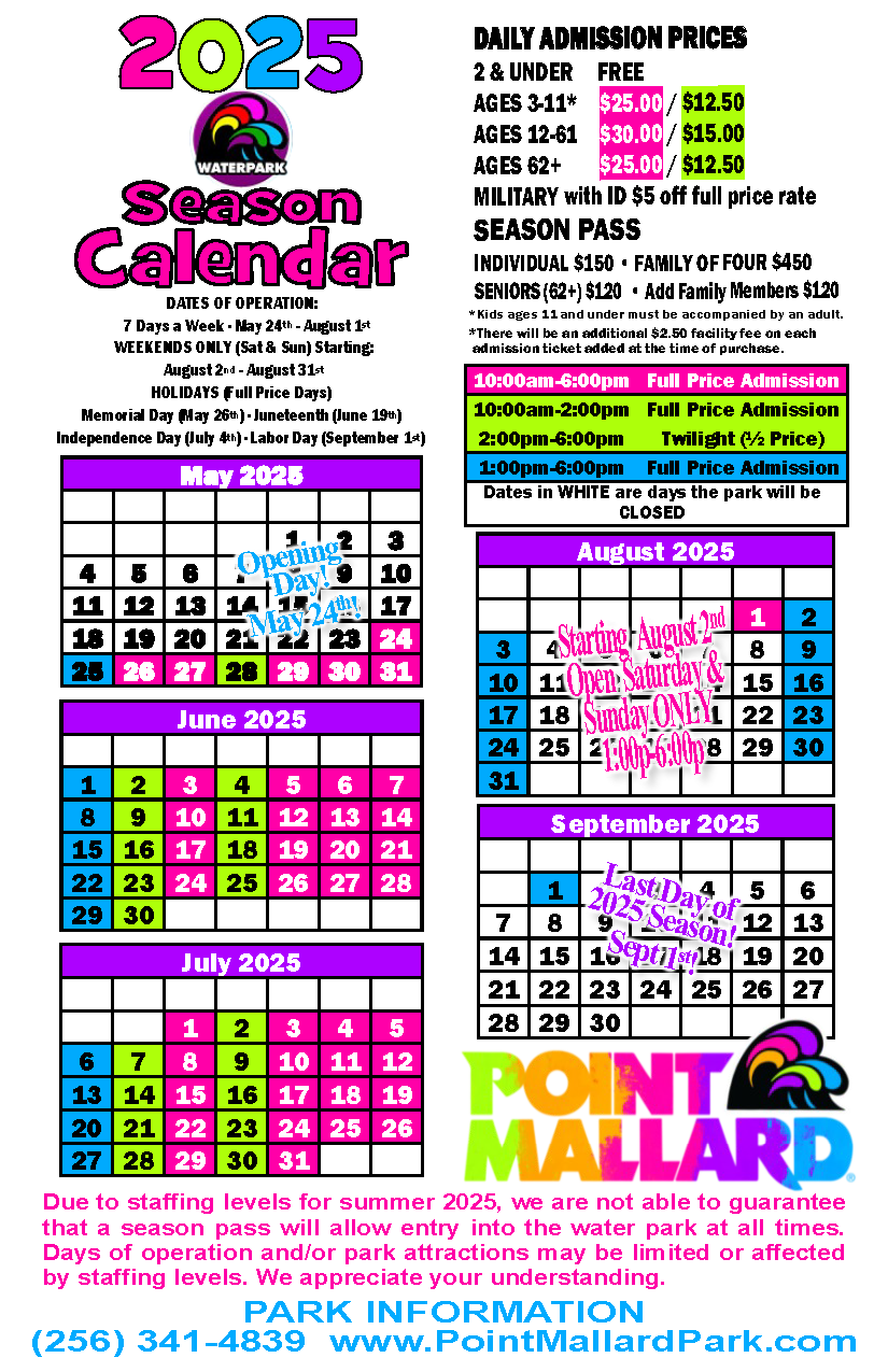 2025 Season Calendar